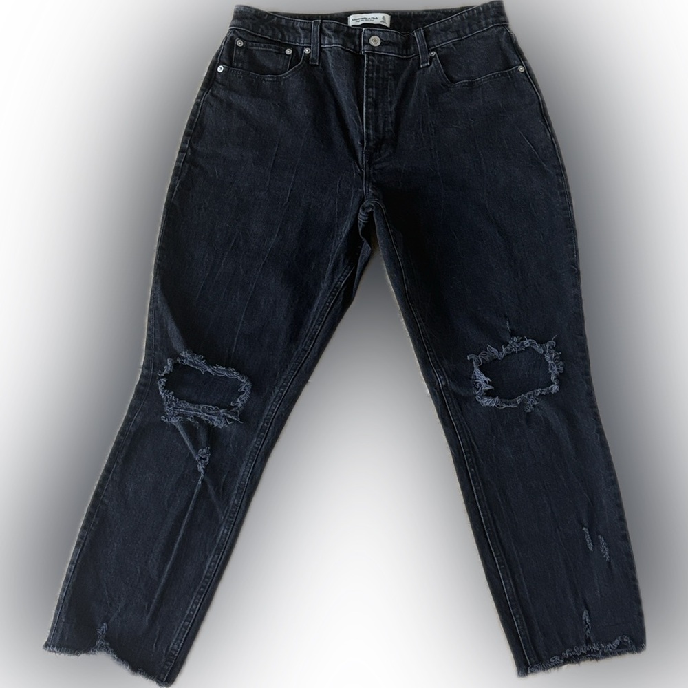 Abercrombie & Fitch high-rise mom jean 31 12 R curve love black distressed jeans